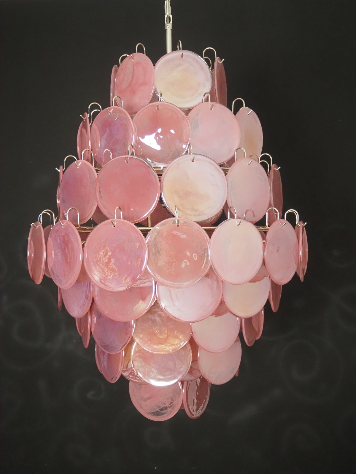 Huge Vintage Italian Murano Chandelier   87 Pink Alabaster Disks
