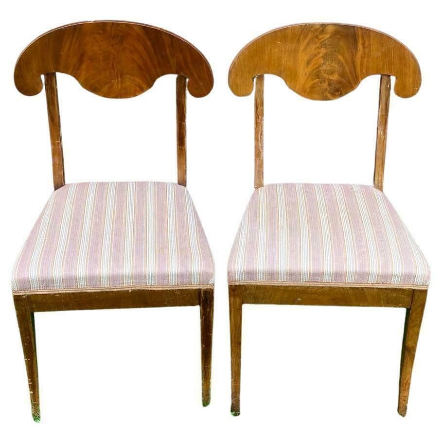 Swedish Biedermeier Dining Chairs Set Of 2 Flame Golden Birch Honey Colour 1800s
