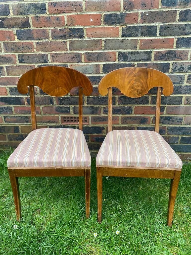 Swedish Biedermeier Dining Chairs Set Of 2 Flame Golden Birch Honey Colour 1800s photo furniture
