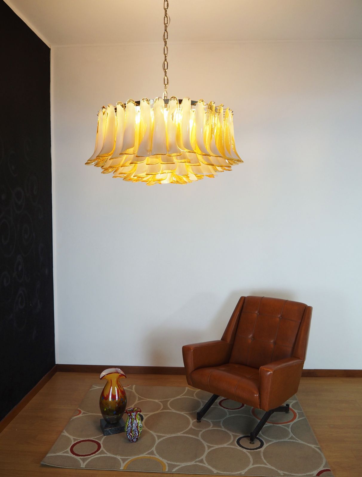 Large Murano Glass Chandelier  101 Caramel Lattimo Glass Petal photo 2415.0