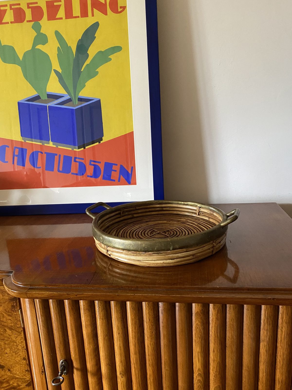 170.0 Hollywood Regency Brass And Wicker Vide Poche, Italy Ca. 1970 photo