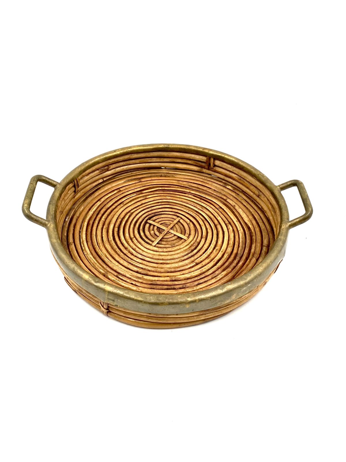 photo buy Hollywood Regency Brass And Wicker Vide Poche, Italy Ca. 1970