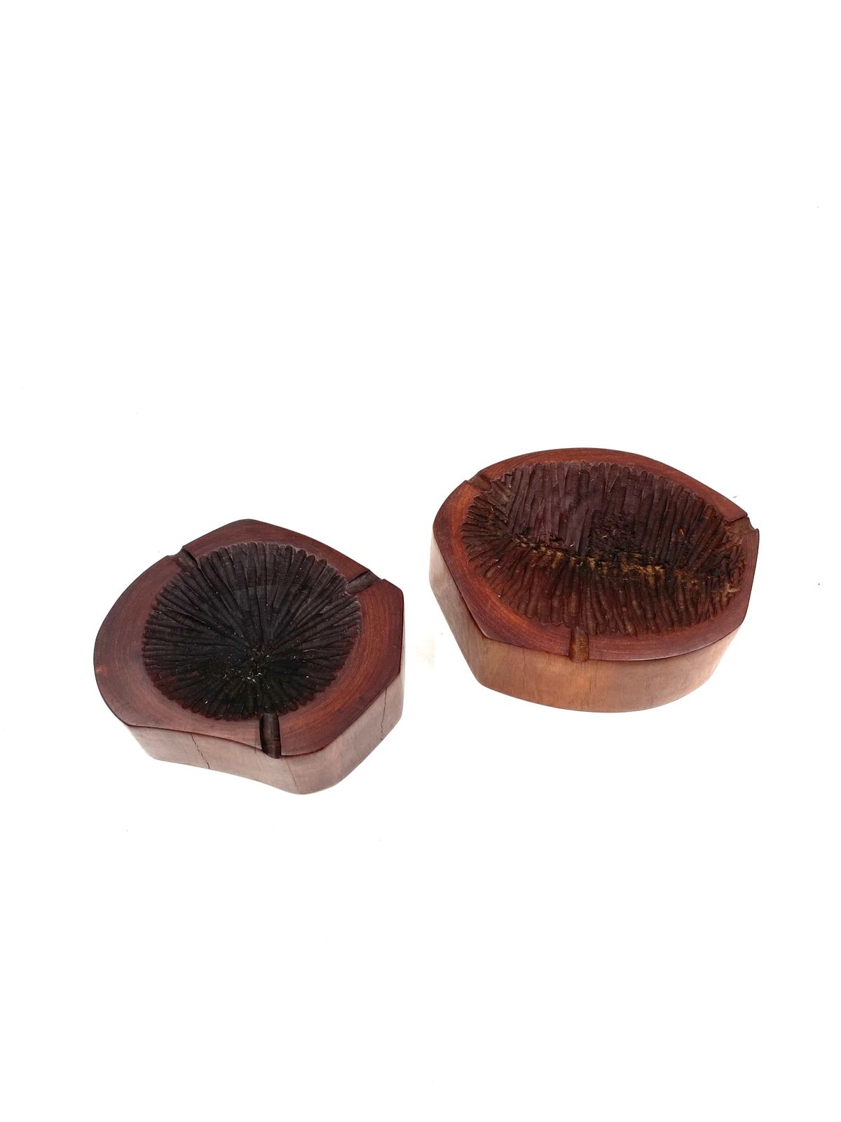 Organic Modern Set Of 2 Wood Ashtrays, France 1970s photo 330.0