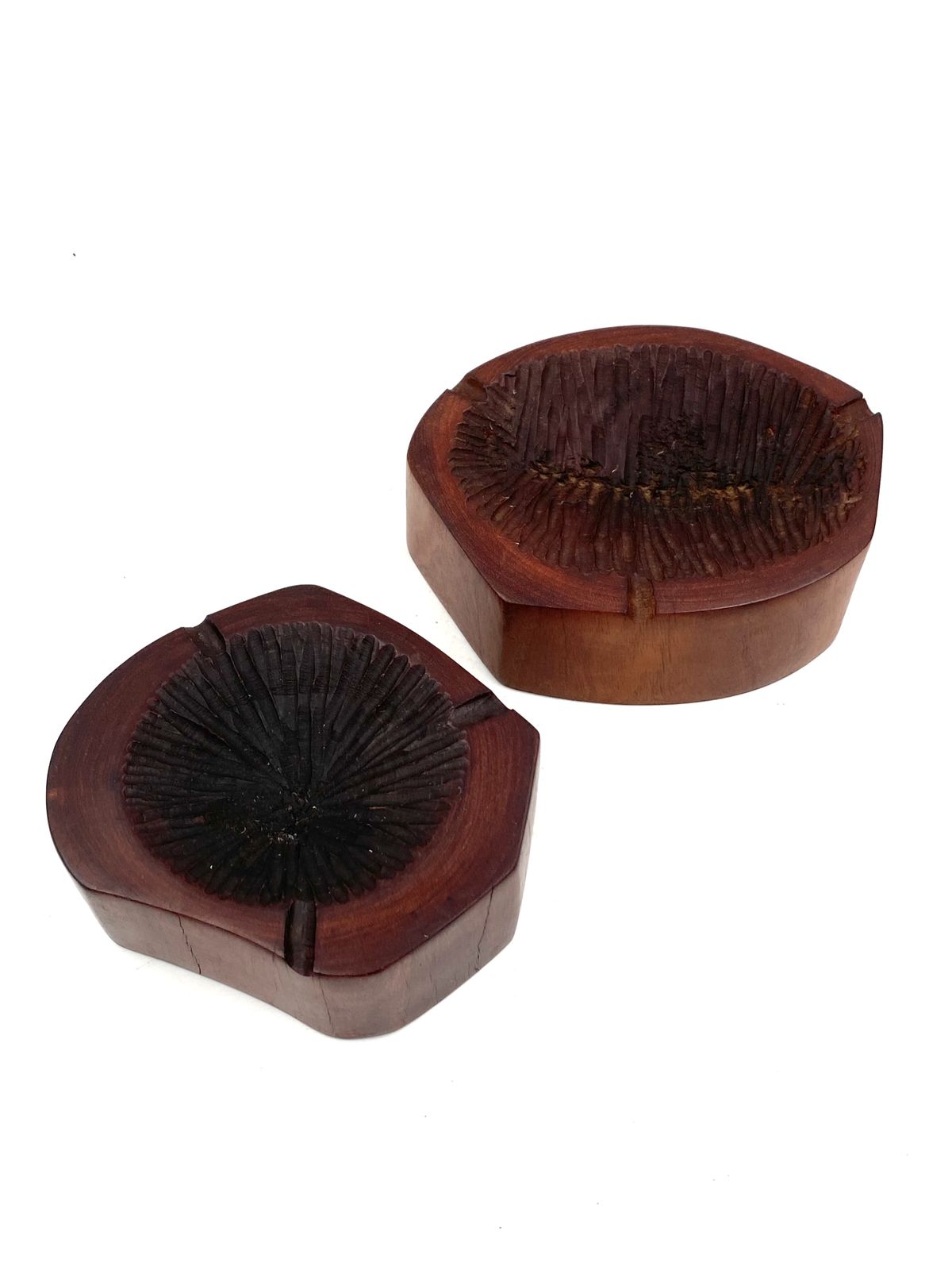photo for sale Organic Modern Set Of 2 Wood Ashtrays, France 1970s