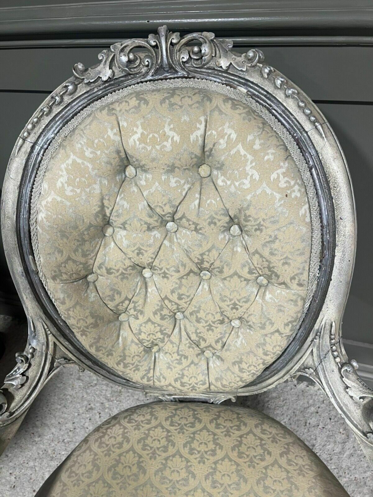 Antique Armchair French Carved Wood With Silver Frame photo vintage