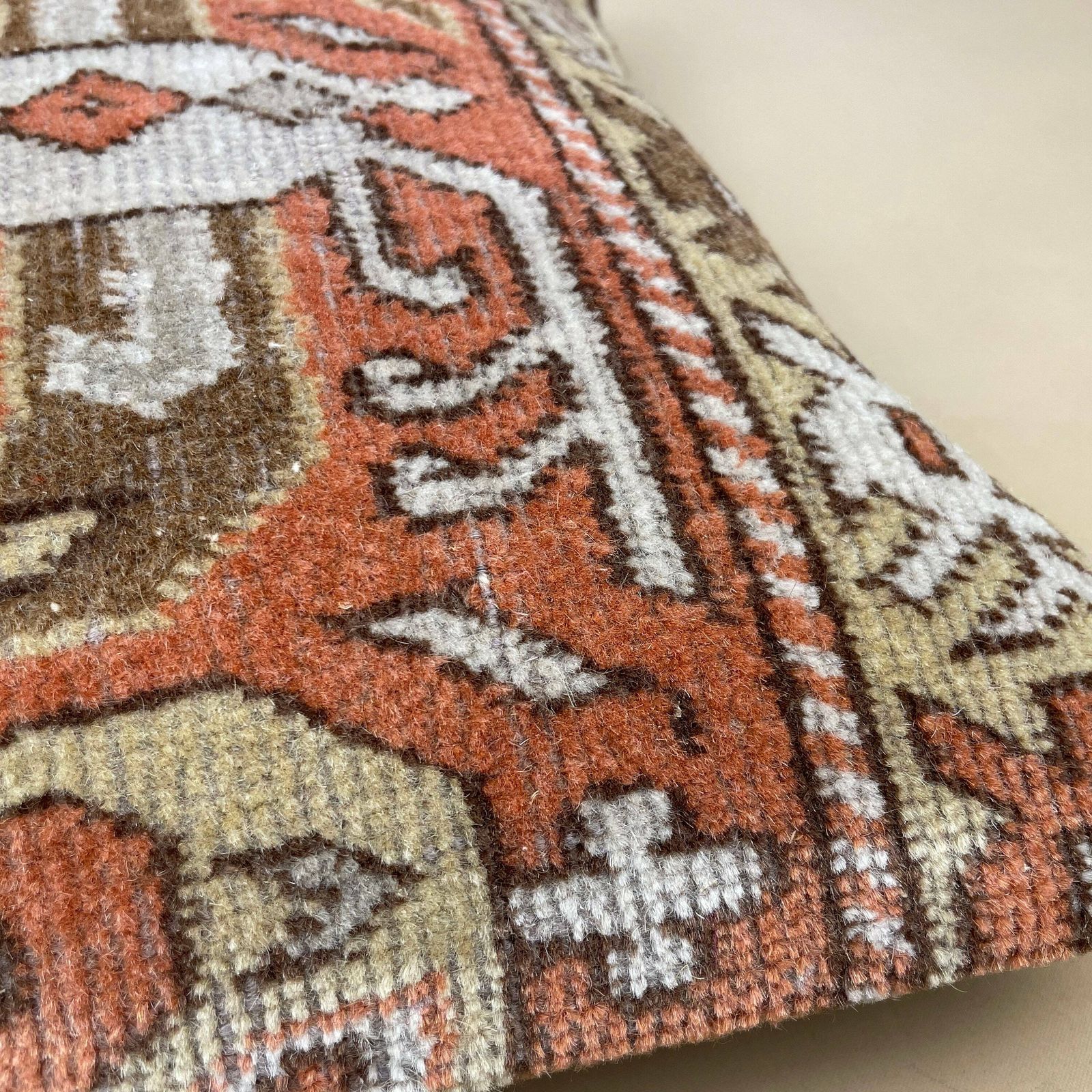 Antique Kilim Cushion Turkish Pillow Feather Filled Handwoven Geometric Beige Red photo Textiles