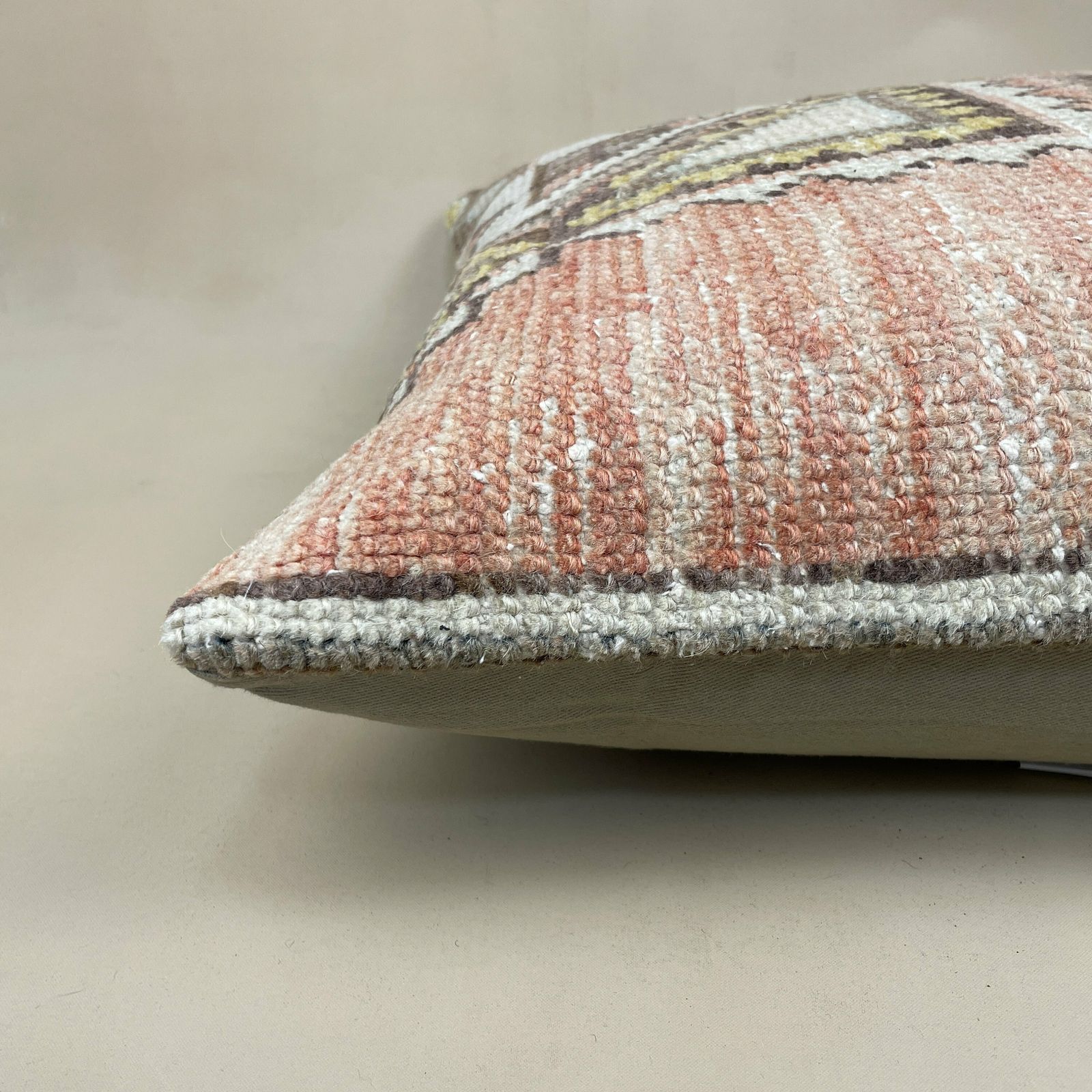 Antique Kilim Cushion Turkish Pillow Feather Filled Handwoven Patterned Pink Beige photo for sale