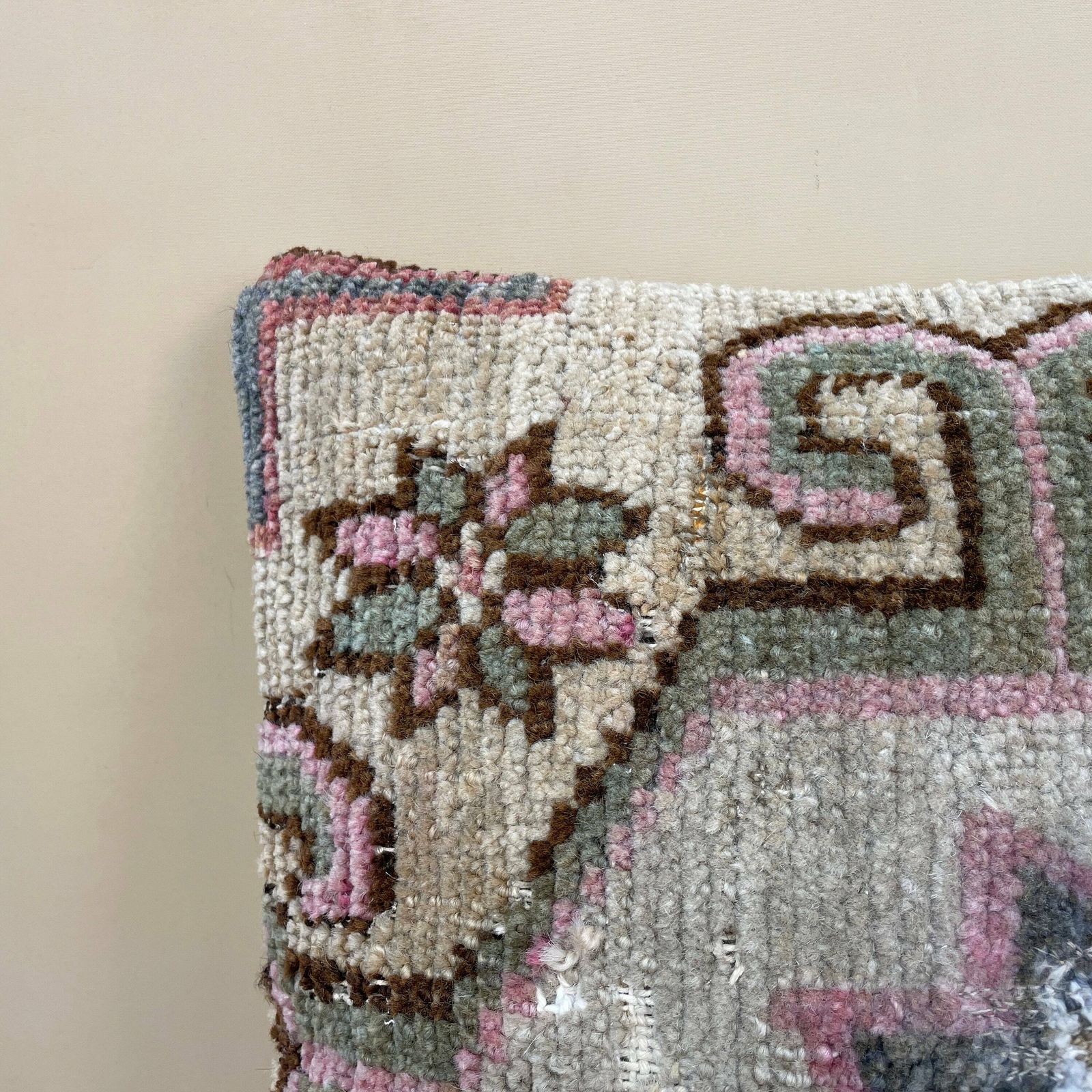 Antique Kilim Cushion Turkish Feather Filled Handwoven Patterned Beige Very Old photo furniture