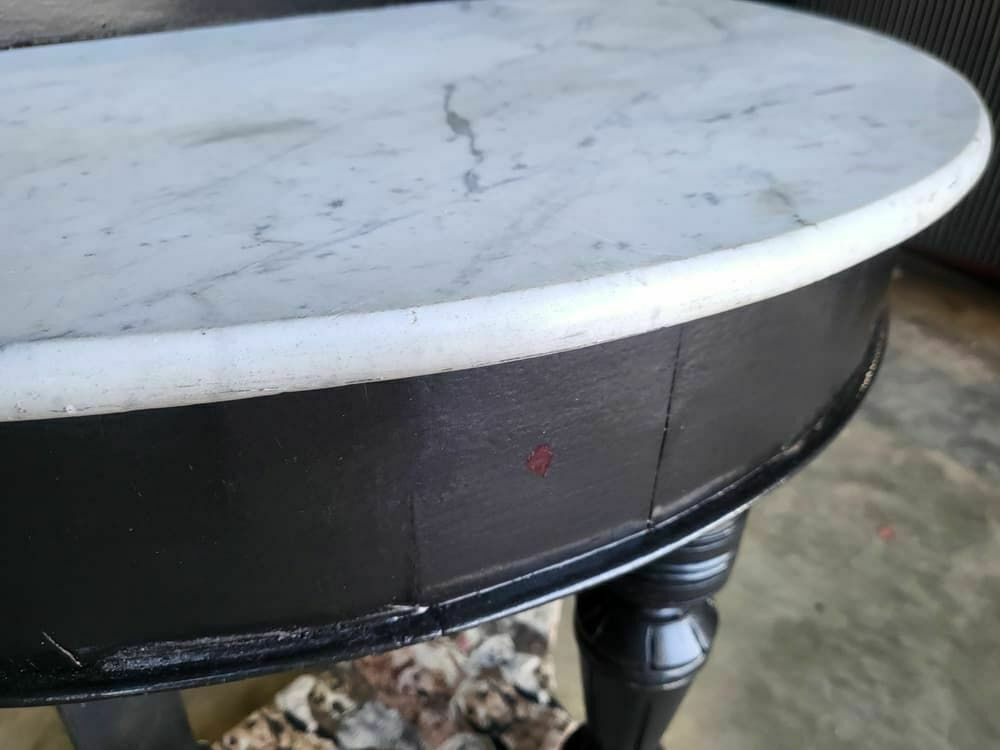 photo for sale Antique Victorian Demilune Black Marble Wash Stand Side Table Dogs Turned Legs