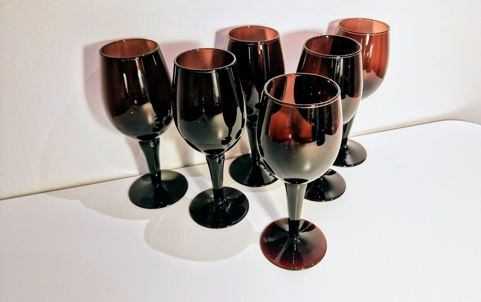 Set Of Six Amethyst Stemmed Small Wine Glasses photo for sale