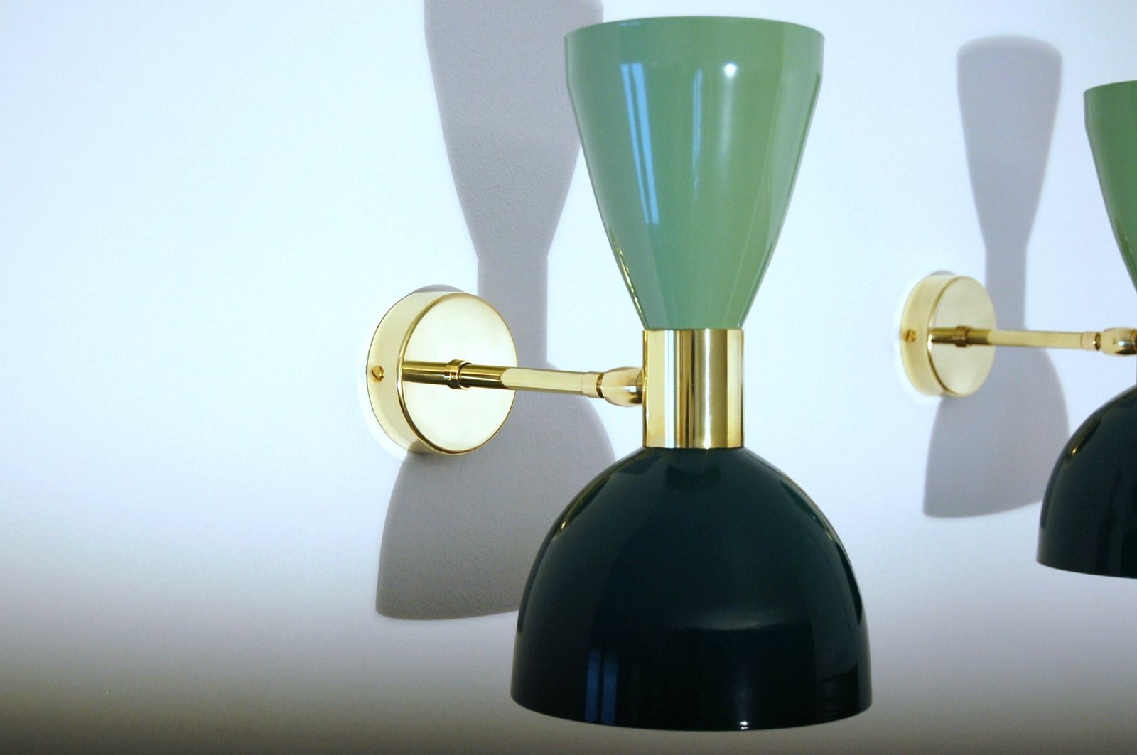 Pair Of Wall Lamp Metal / Brass Light Green / Dark Green   Style '50 photo for sale