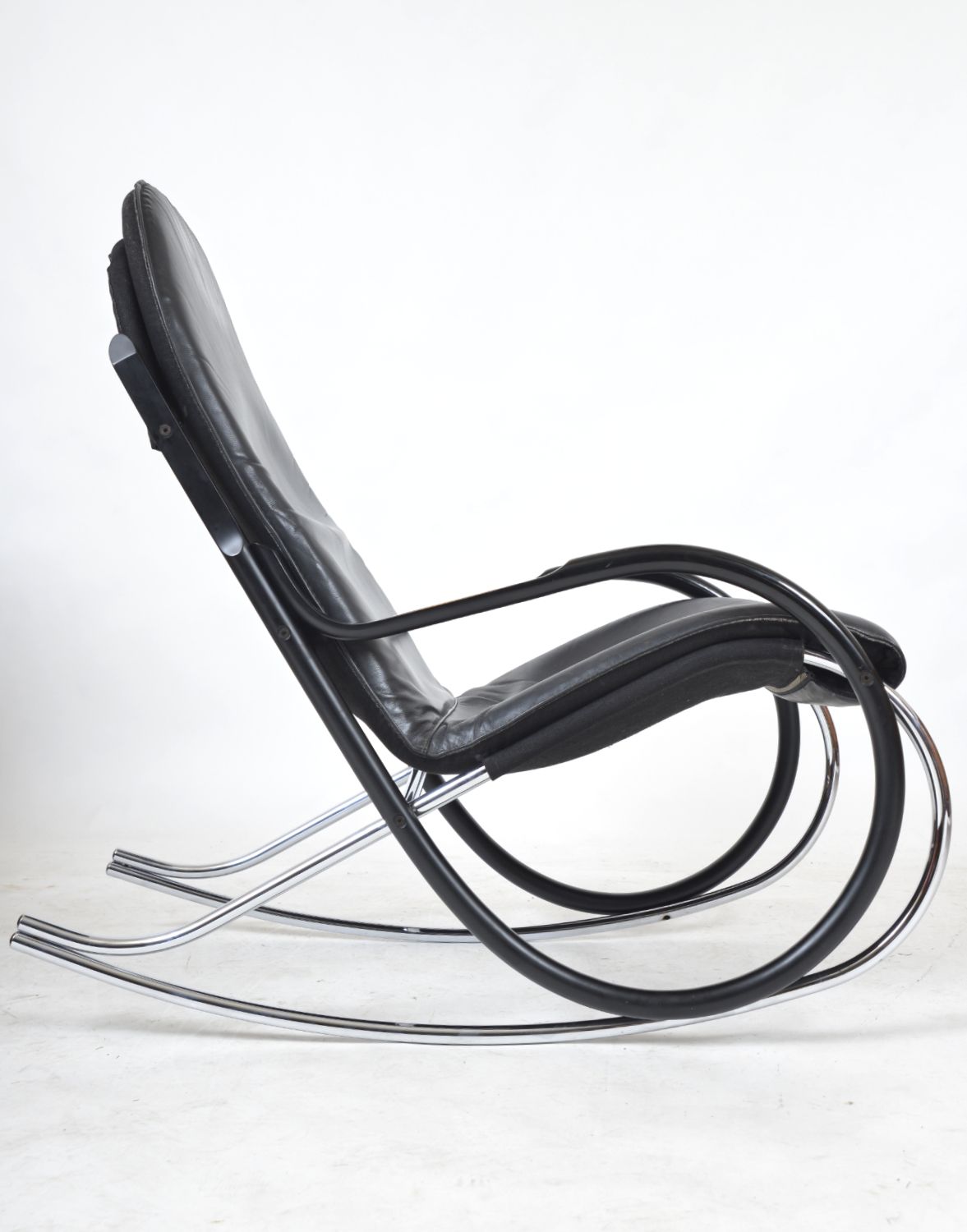 1970s Paul Tuttle Nonna Rocking Chair For Strässle International, Switzerland Rocker Chrome Leather