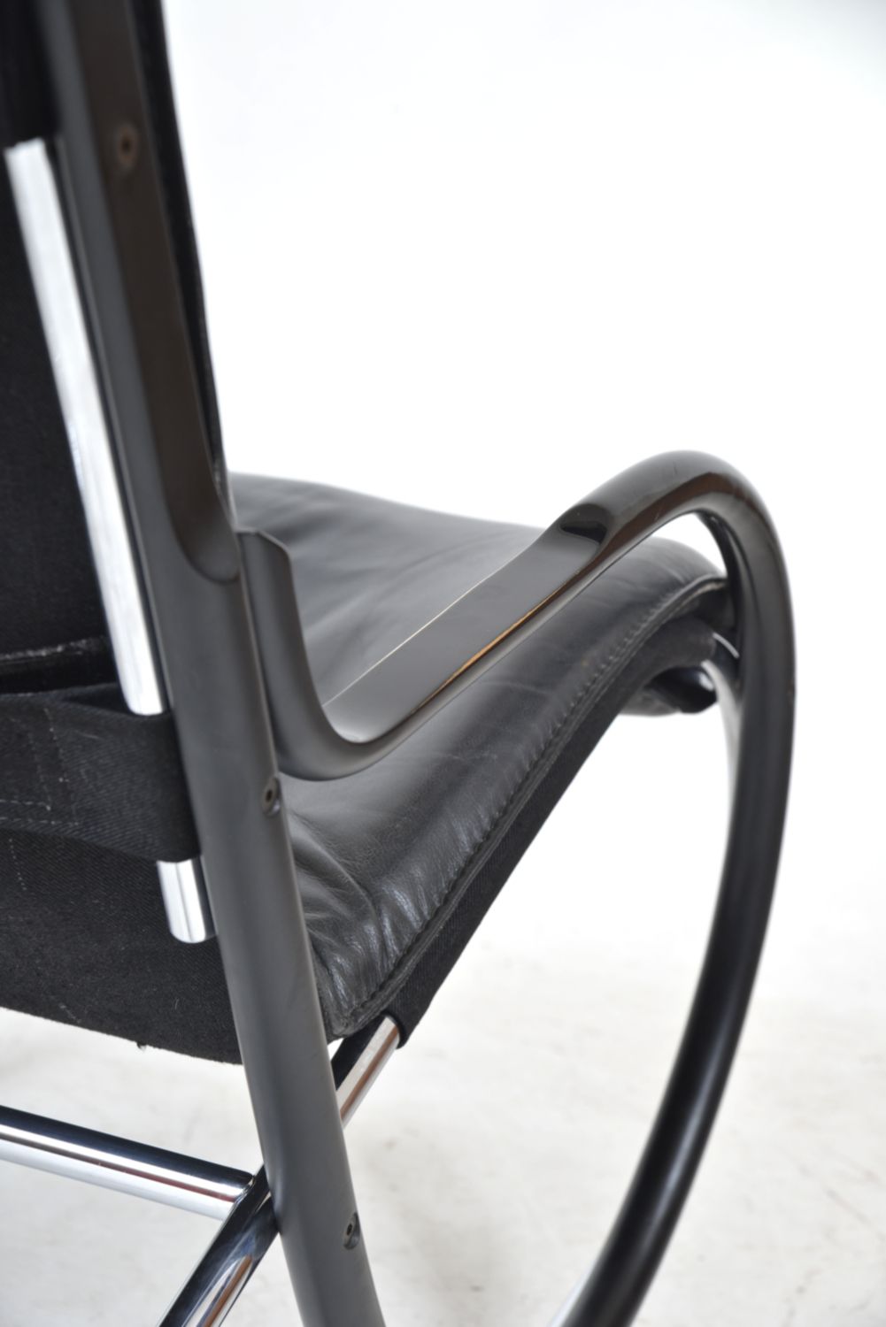 photo buy 1970s Paul Tuttle Nonna Rocking Chair For Strässle International, Switzerland Rocker Chrome Leather