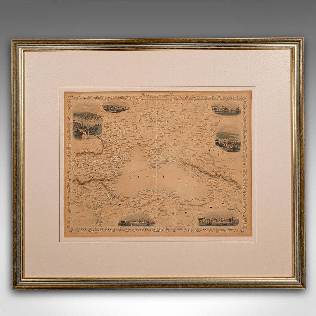 Antique Lithography Map, Black Sea, English, Framed, Cartography, Victorian photo furniture