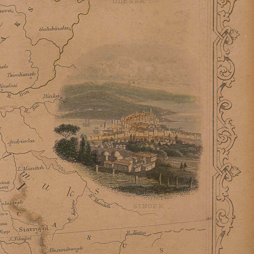 Antique Lithography Map, Black Sea, English, Framed, Cartography, Victorian photo vintage
