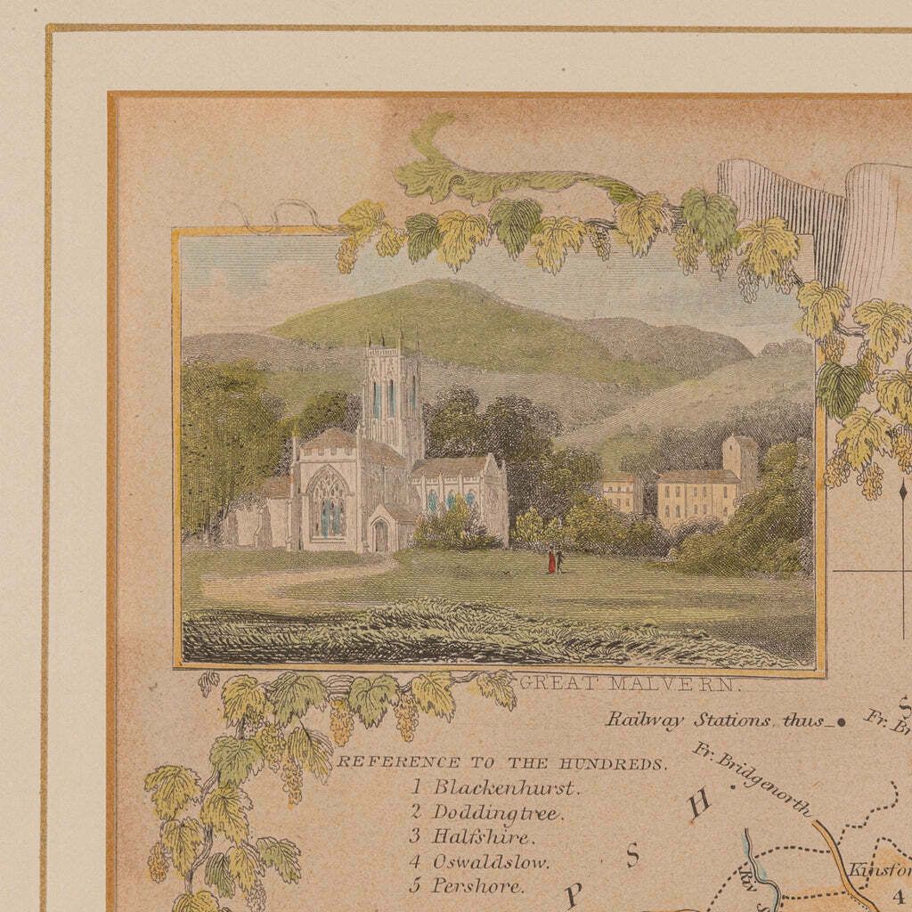 Antique Lithography Map, Worcestershire, English, Framed Engraving, Cartography photo vinterior