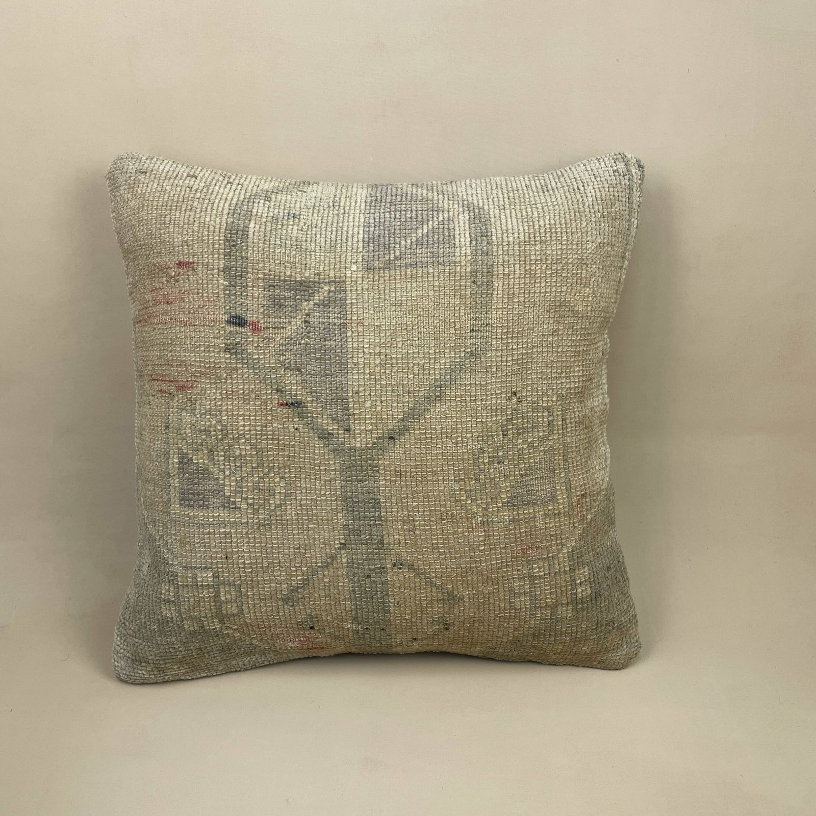 Antique Kilim Cushion Turkish Pillow Feather Filled Handwoven Abstract Muted Beige