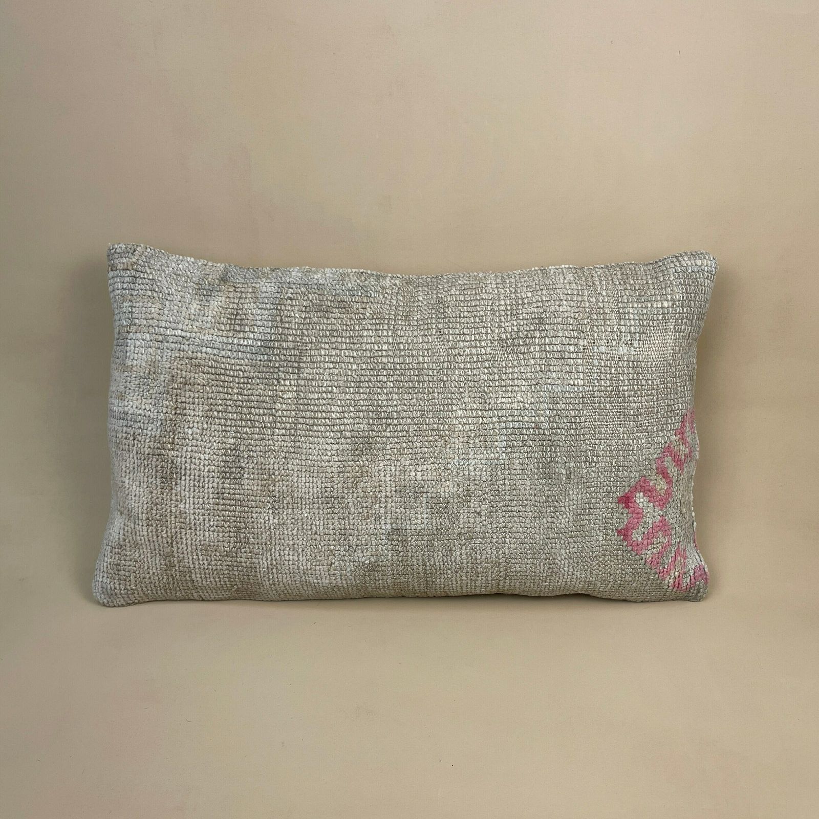 Antique Kilim Cushion Pillow Feather Filled Handwoven Muted Beige