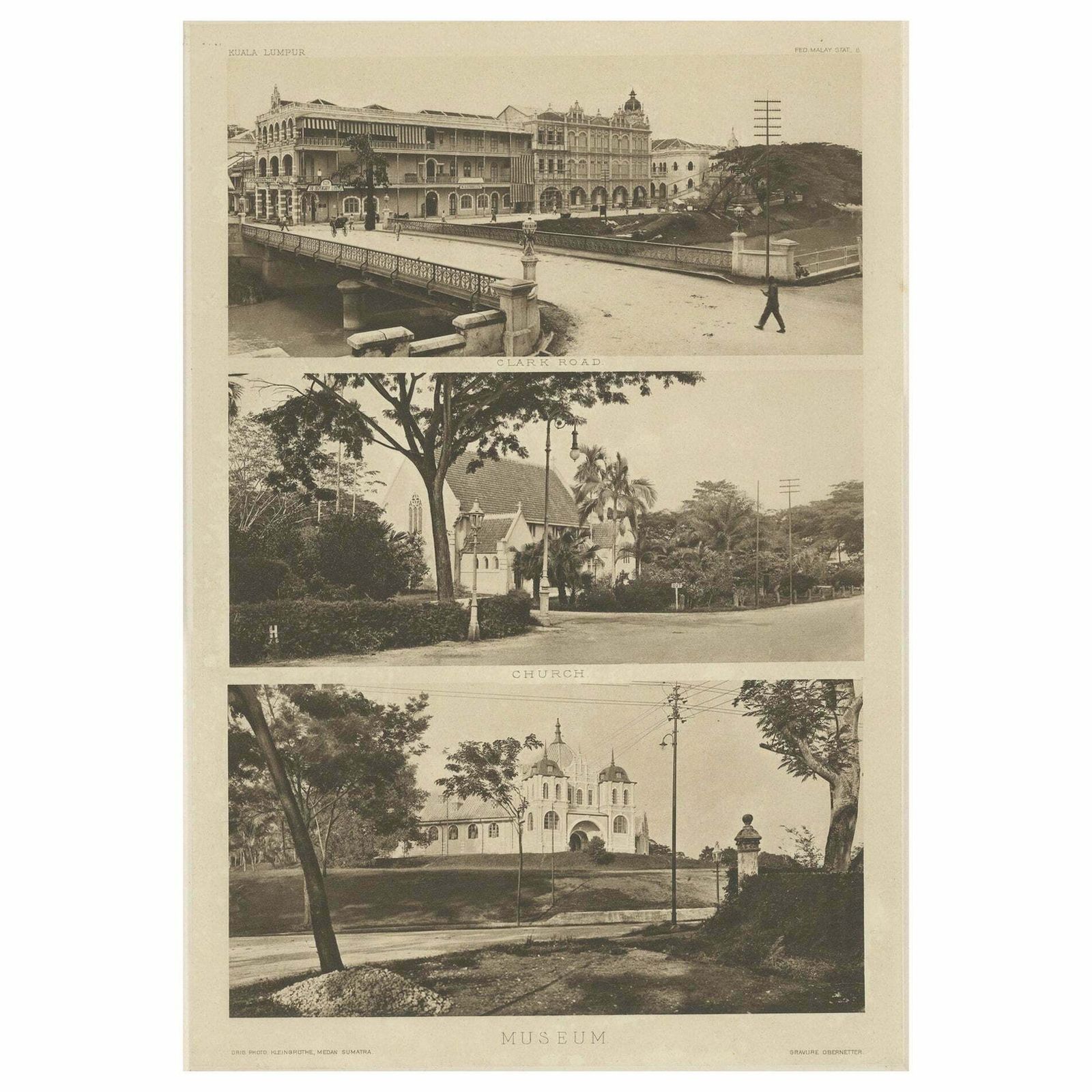 Three Rare Heliogravures On One Leaf Of Kuala Lumpur, Malaysia In 1907
