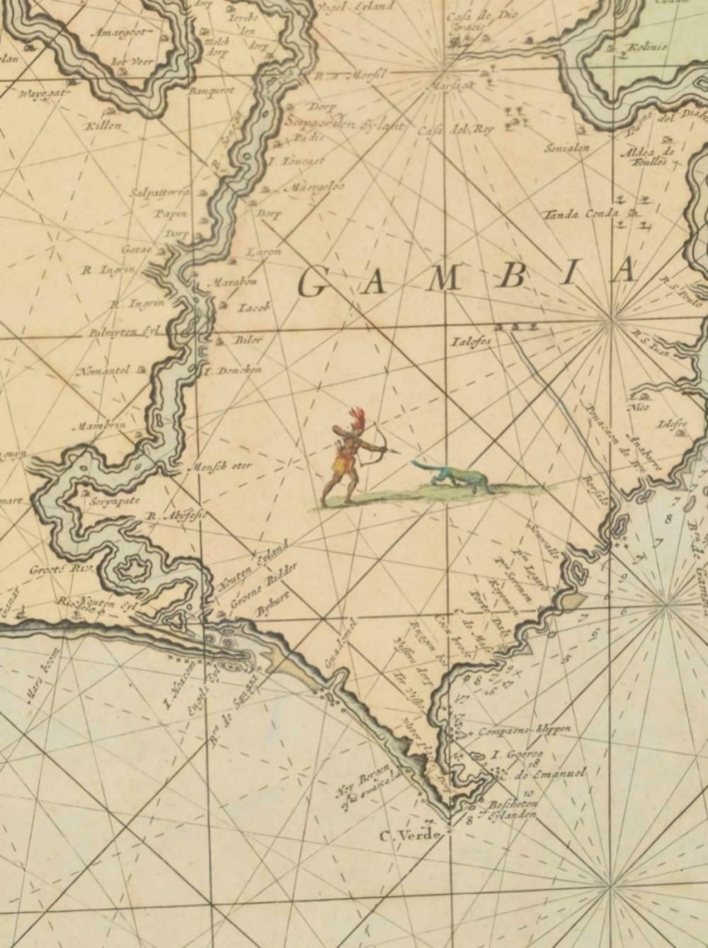 Original Hand Coloured Nautical Chart Of West Africa, C.1680 photo furniture