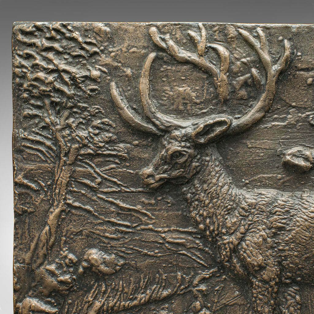 Vintage Stag Relief Plaque, English, Bronze, Decorative Plate, Country House photo 895.0