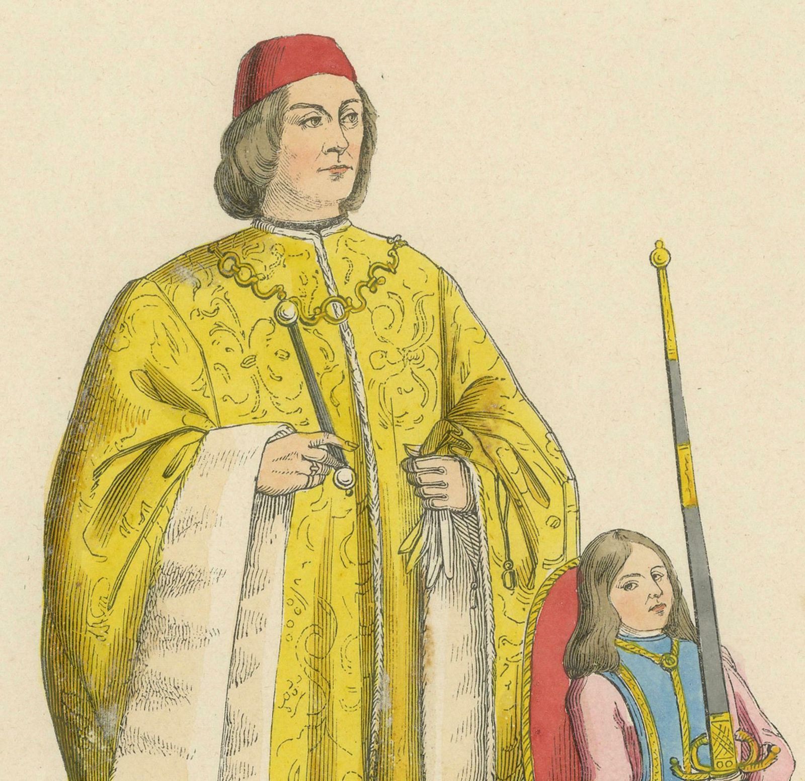 Civic Pride: A Podestà'S Robe In 'Costume Du Moyen âge', Genuine Lithograph 1847 photo for sale