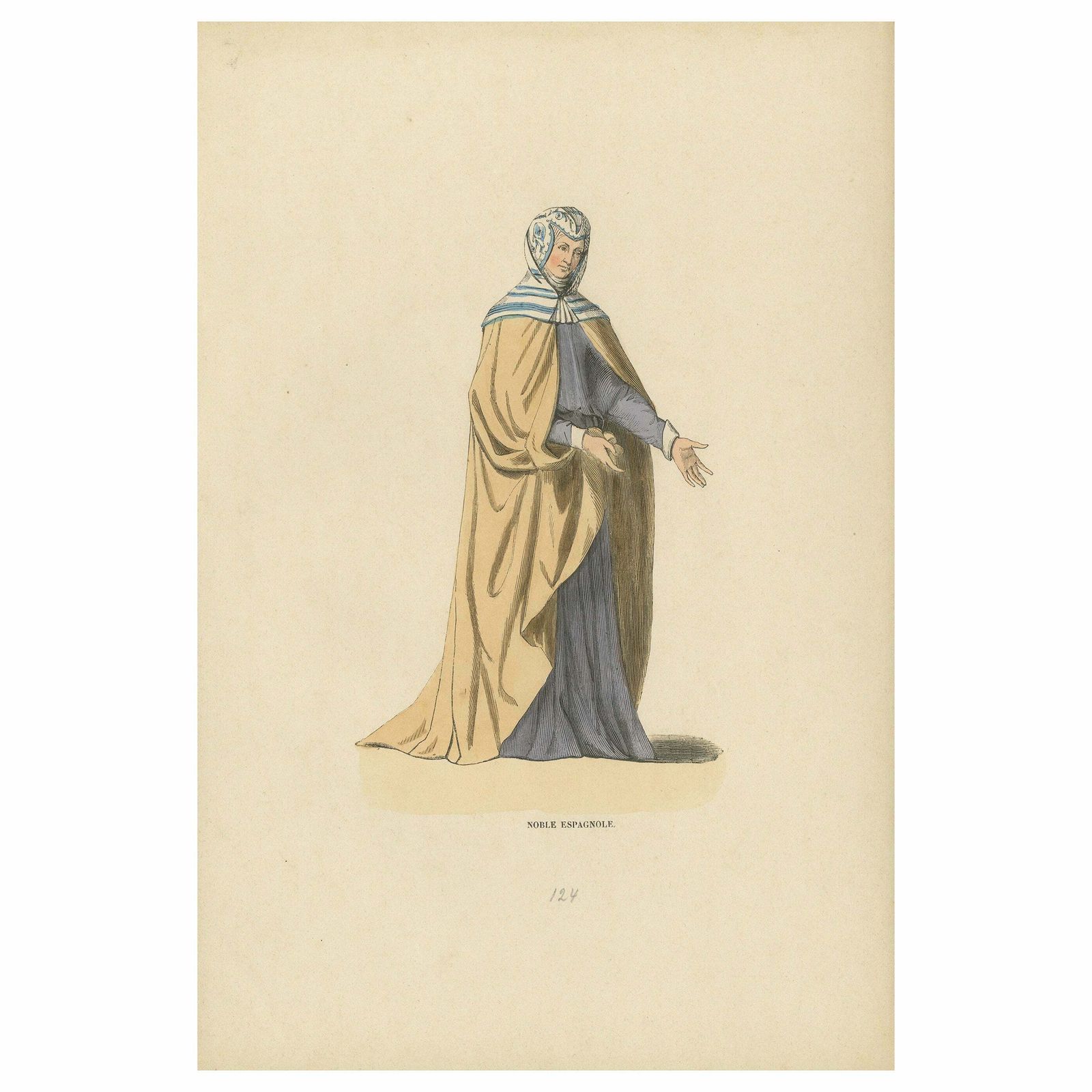 Dignified Poise Of A Spanish Noblewoman In An Original Lithograph Published 1847