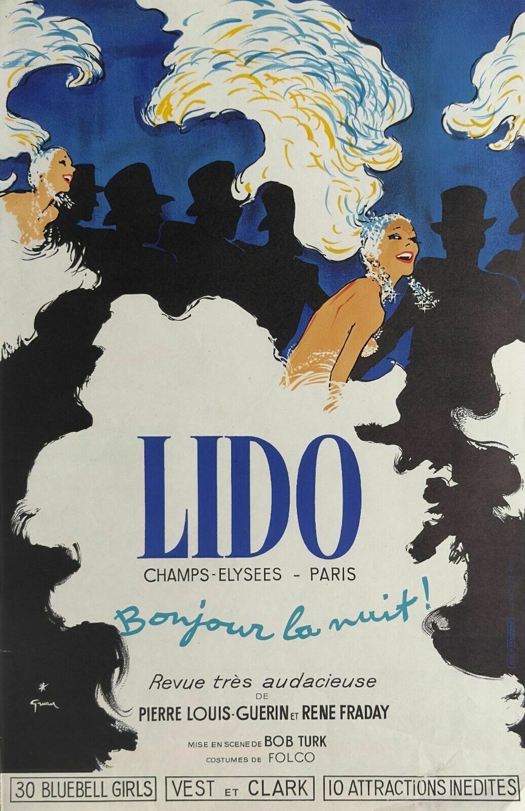 René Gruau Lido Champs Elysées Paris   Hello Night! Vintage Poster Poster