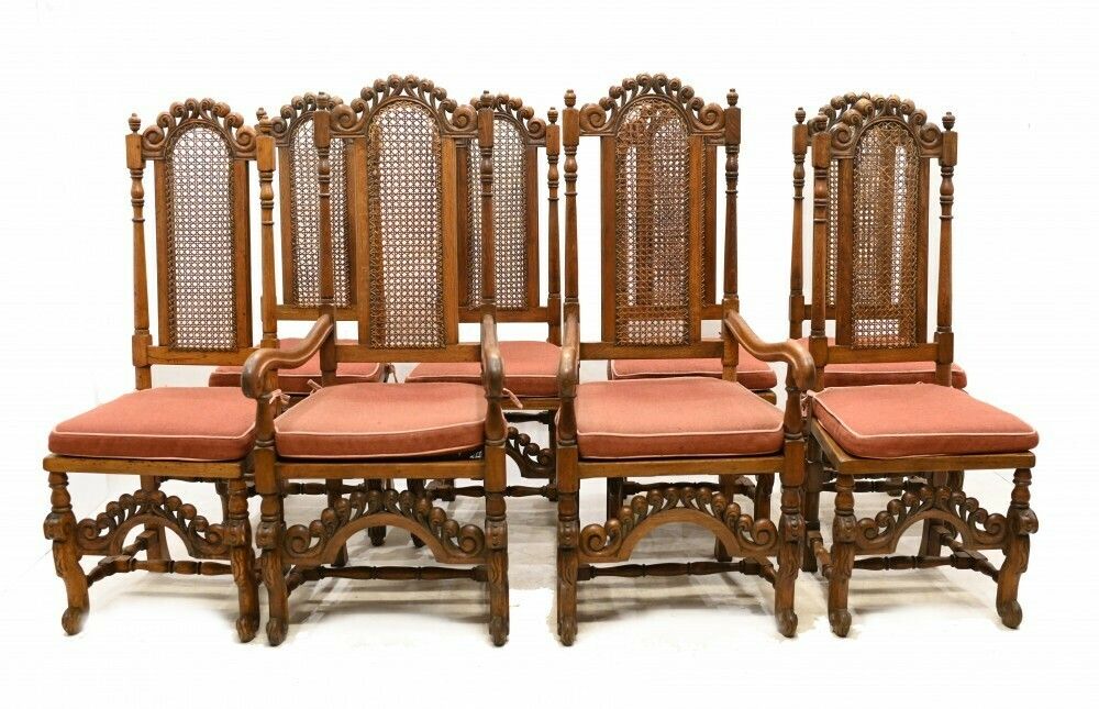 Set Oak Dining Chairs Jacobean Revival Farmhouse 1840