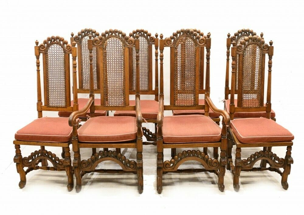 Set Oak Dining Chairs Jacobean Revival Farmhouse 1840 photo buy