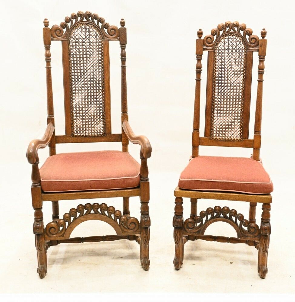 photo furniture Set Oak Dining Chairs Jacobean Revival Farmhouse 1840