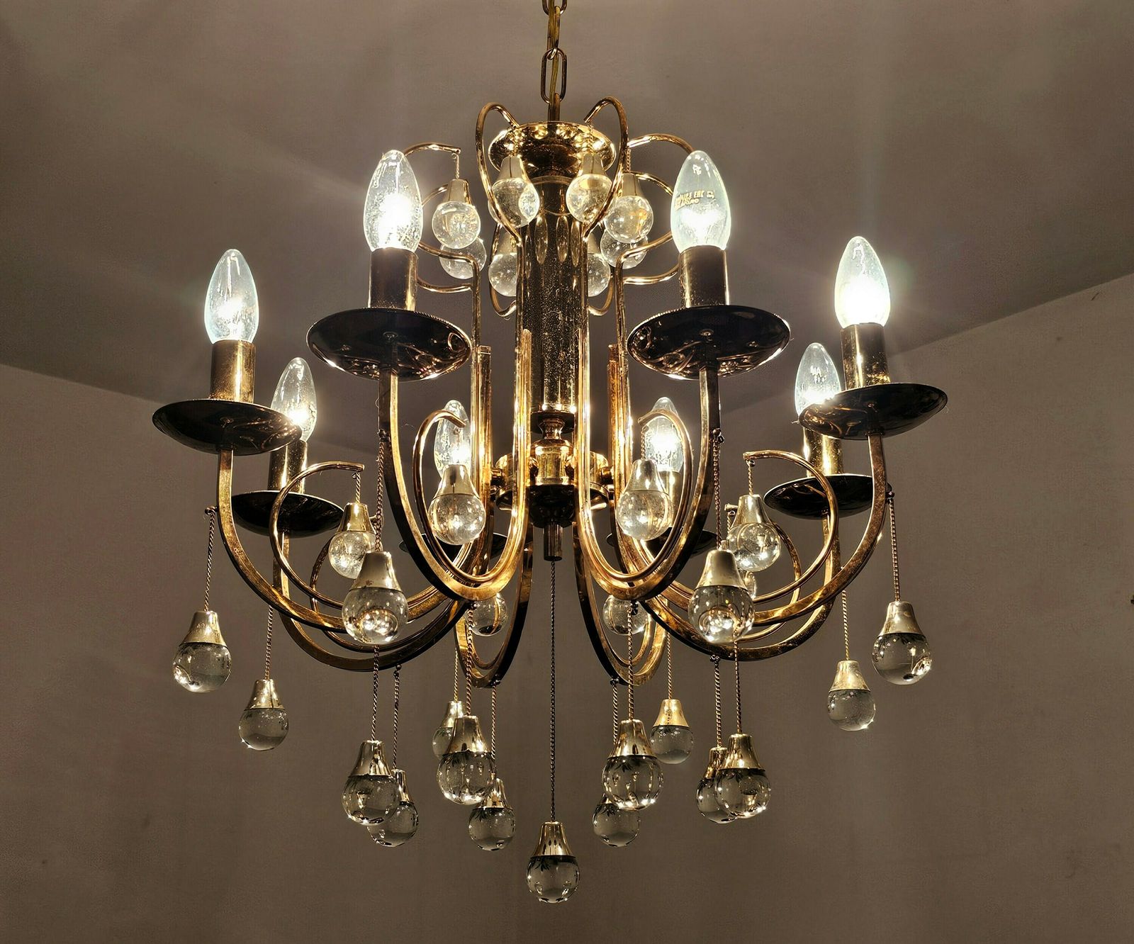 Rare Mid Century Modern Crystal And Gilt Bronze Chandelier By Gaetano Sciolari // Made In Italy In 1960s photo vintage
