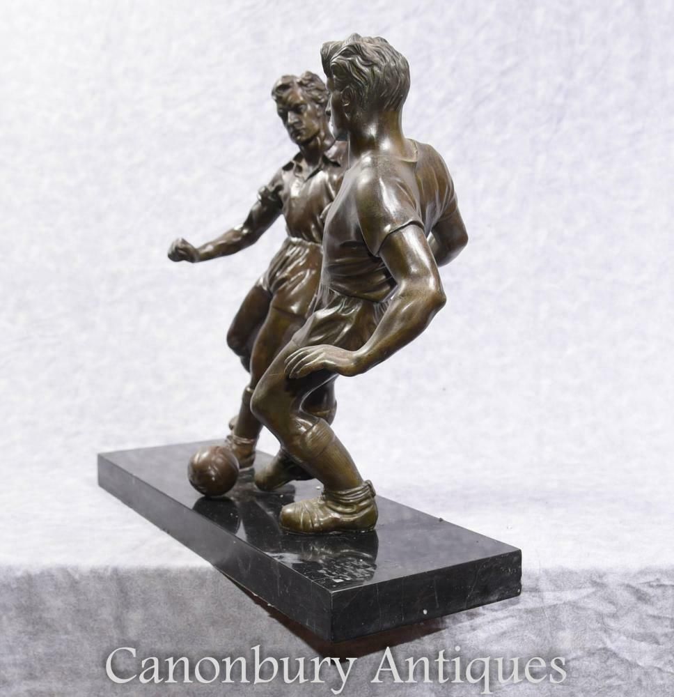 Pair English Bronze Football Players Soccer Art Sport photo Home Decor