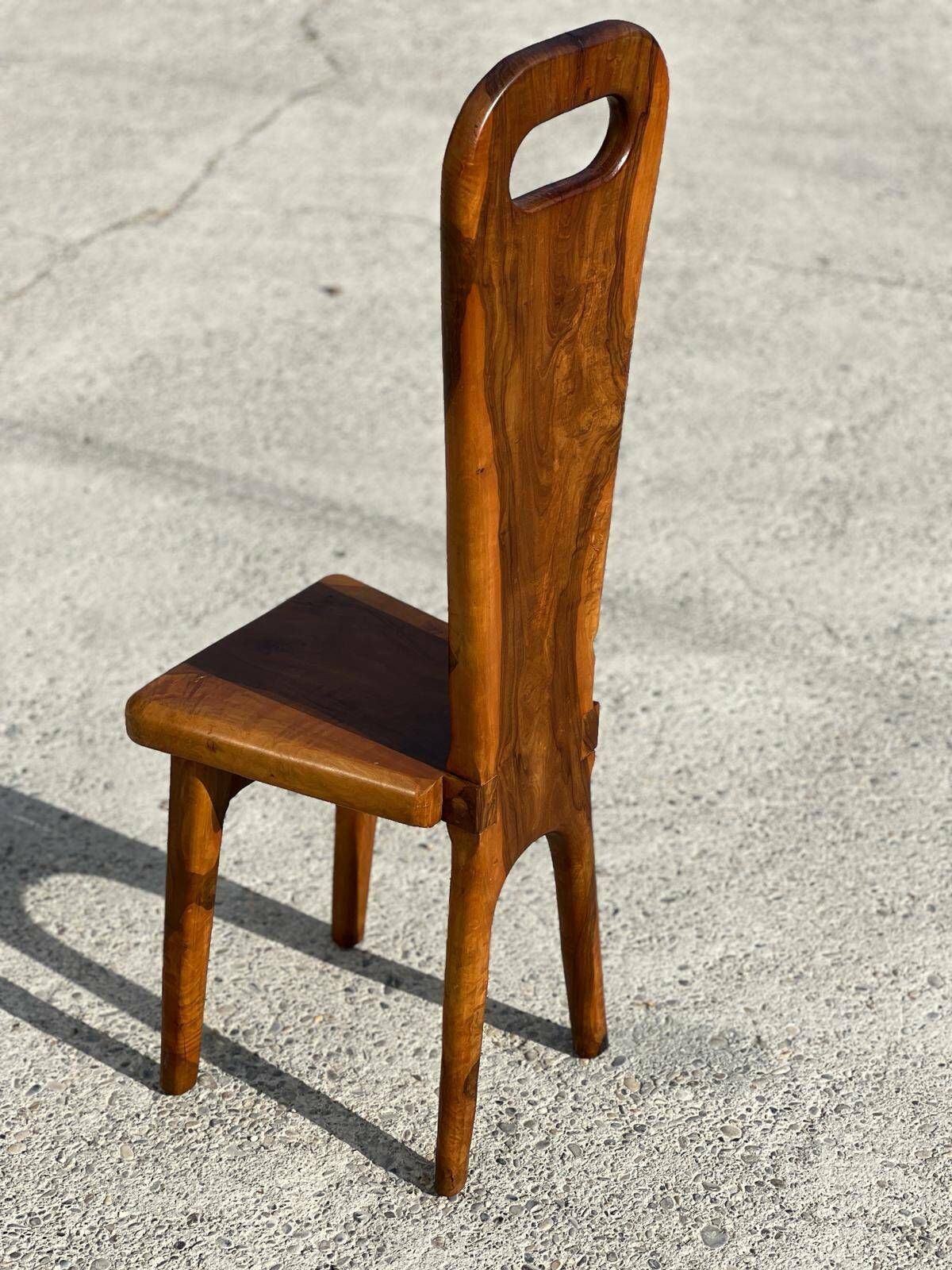 Sculptural High Back Chairs In Solid Olive Wood, France, 1960s, Set Of 6 photo 3853.0
