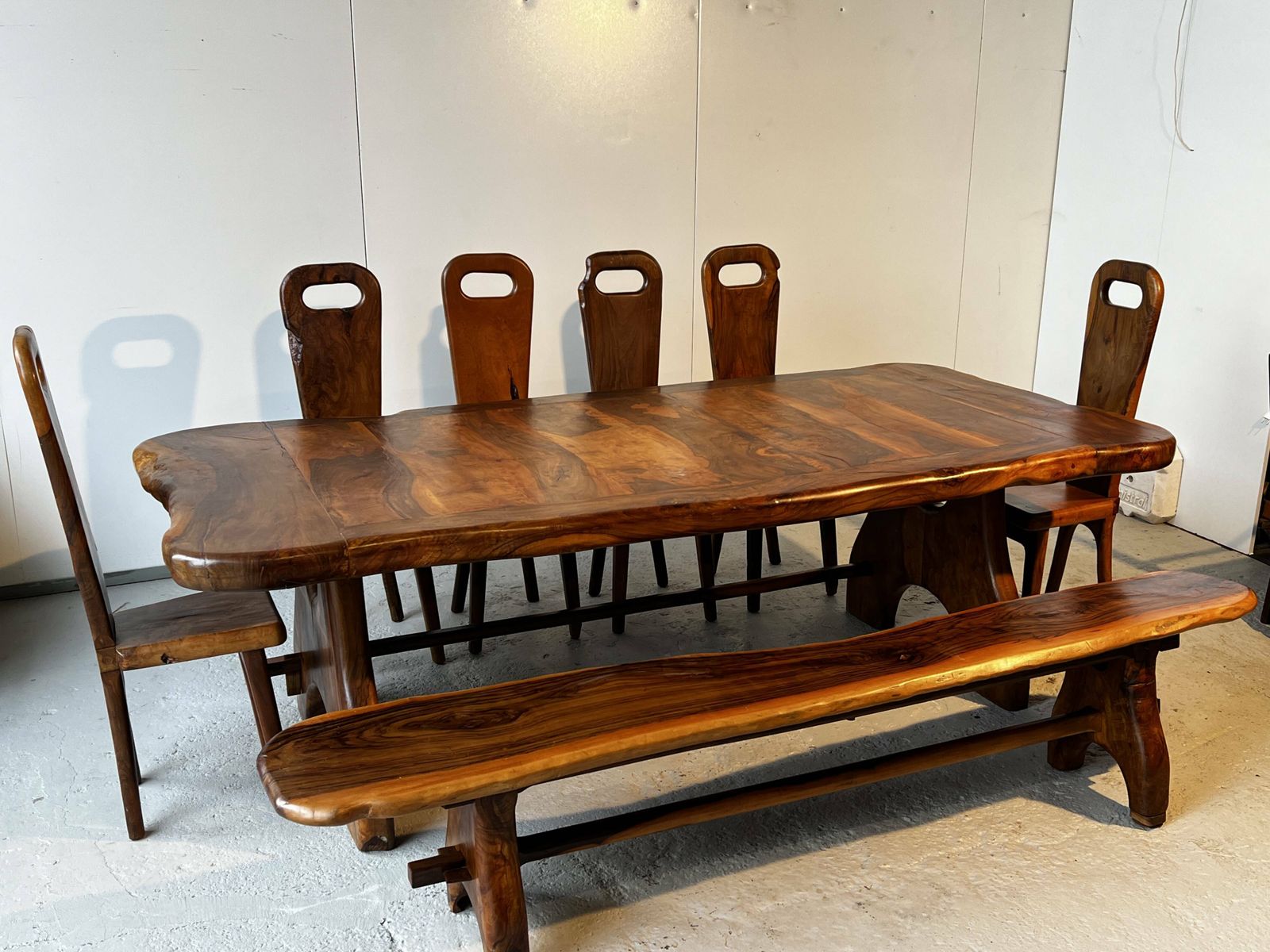 Sculptural High Back Chairs In Solid Olive Wood, France, 1960s, Set Of 6 photo vintage