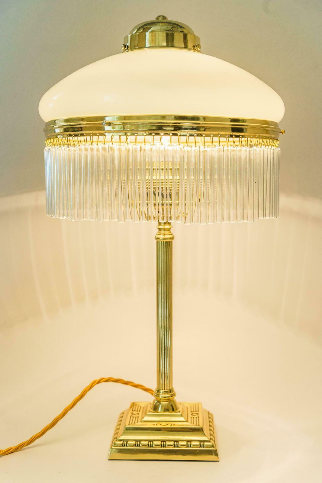 Art Deco Table Lamp Vienna Around 1920s With Opal Glass Shade And Glass Sticks photo for sale