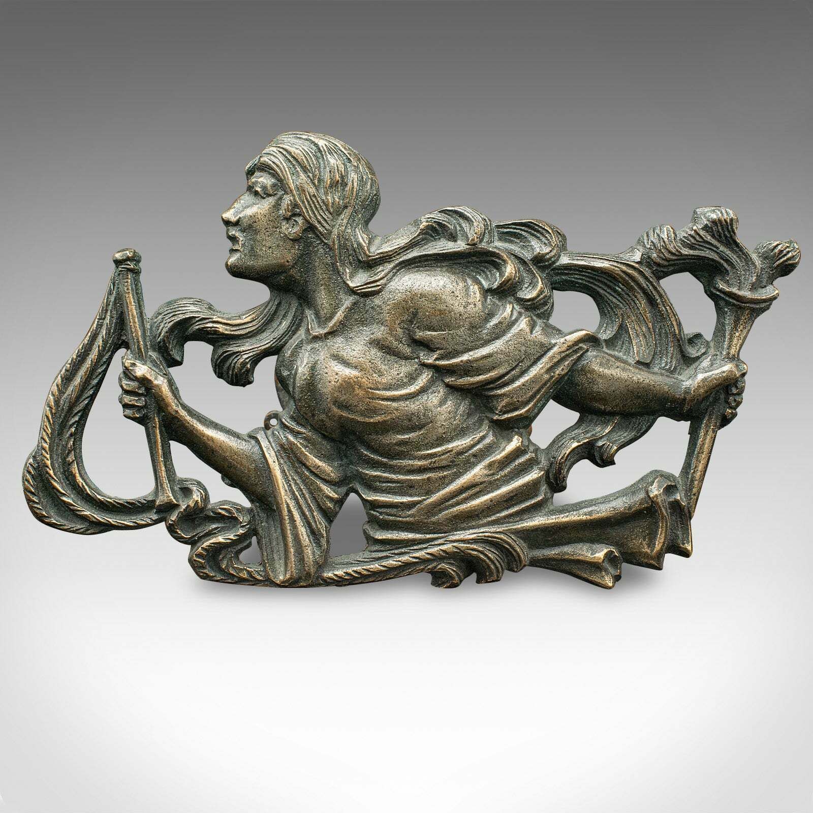 Pair Of Antique Figural Andirons, French Bronze, Fireside, Country House, C.1850 photo vintage