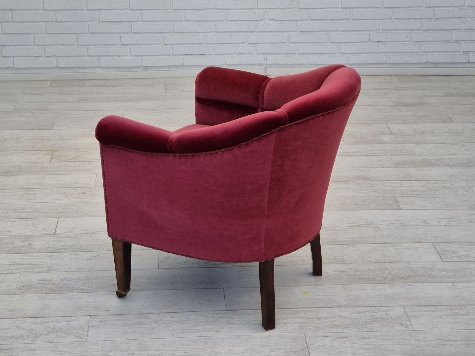 photo buy 1950s, Danish Lounge Chairs, Original Condition, Furniture Velour, Ash Wood Legs.