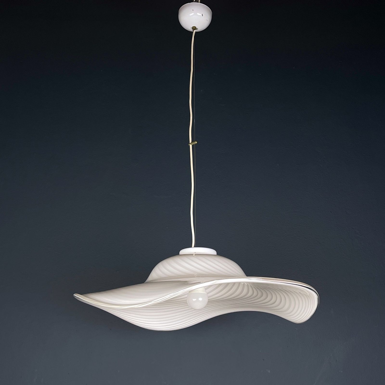 Vintage Swirl White Murano Glass Pendant Lamp Italy 1970s photo buy