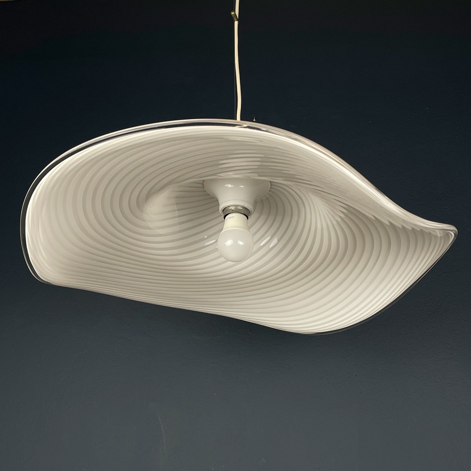 photo buy Vintage Swirl White Murano Glass Pendant Lamp Italy 1970s