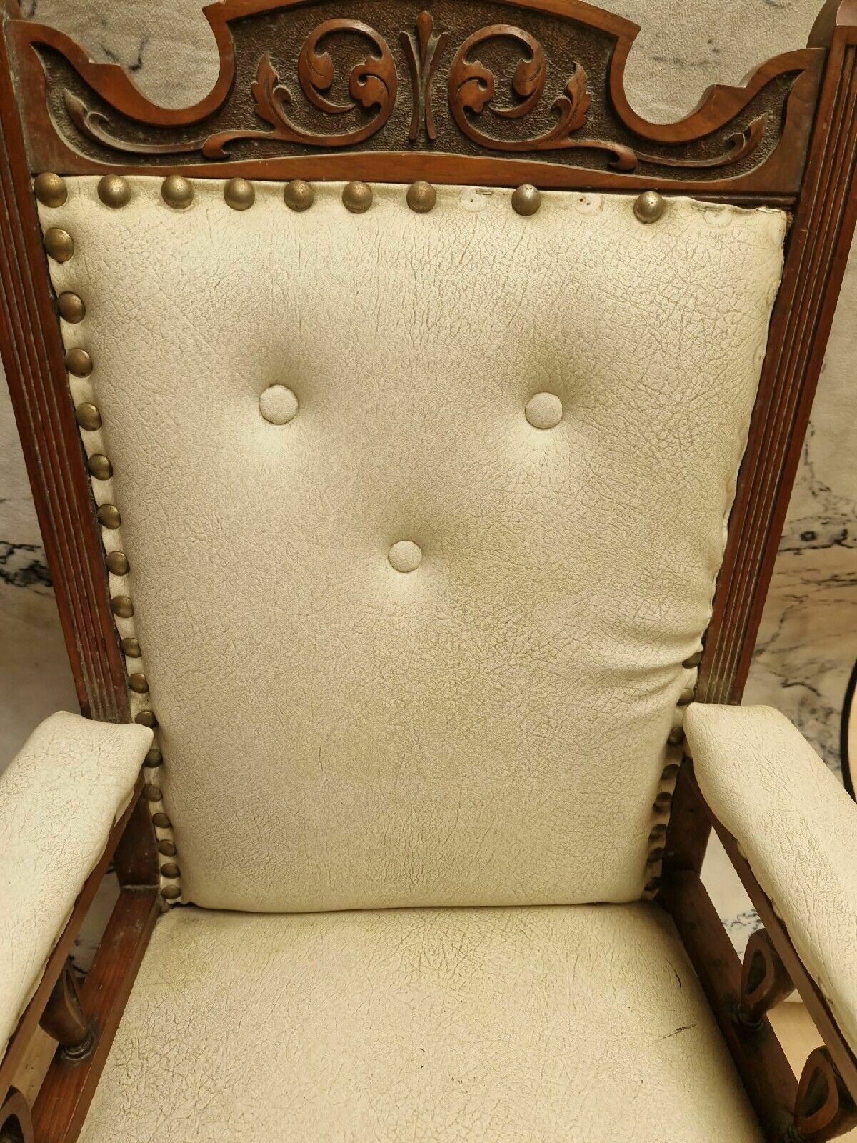 Large Vintage Leather And Wood Armchair photo Furniture