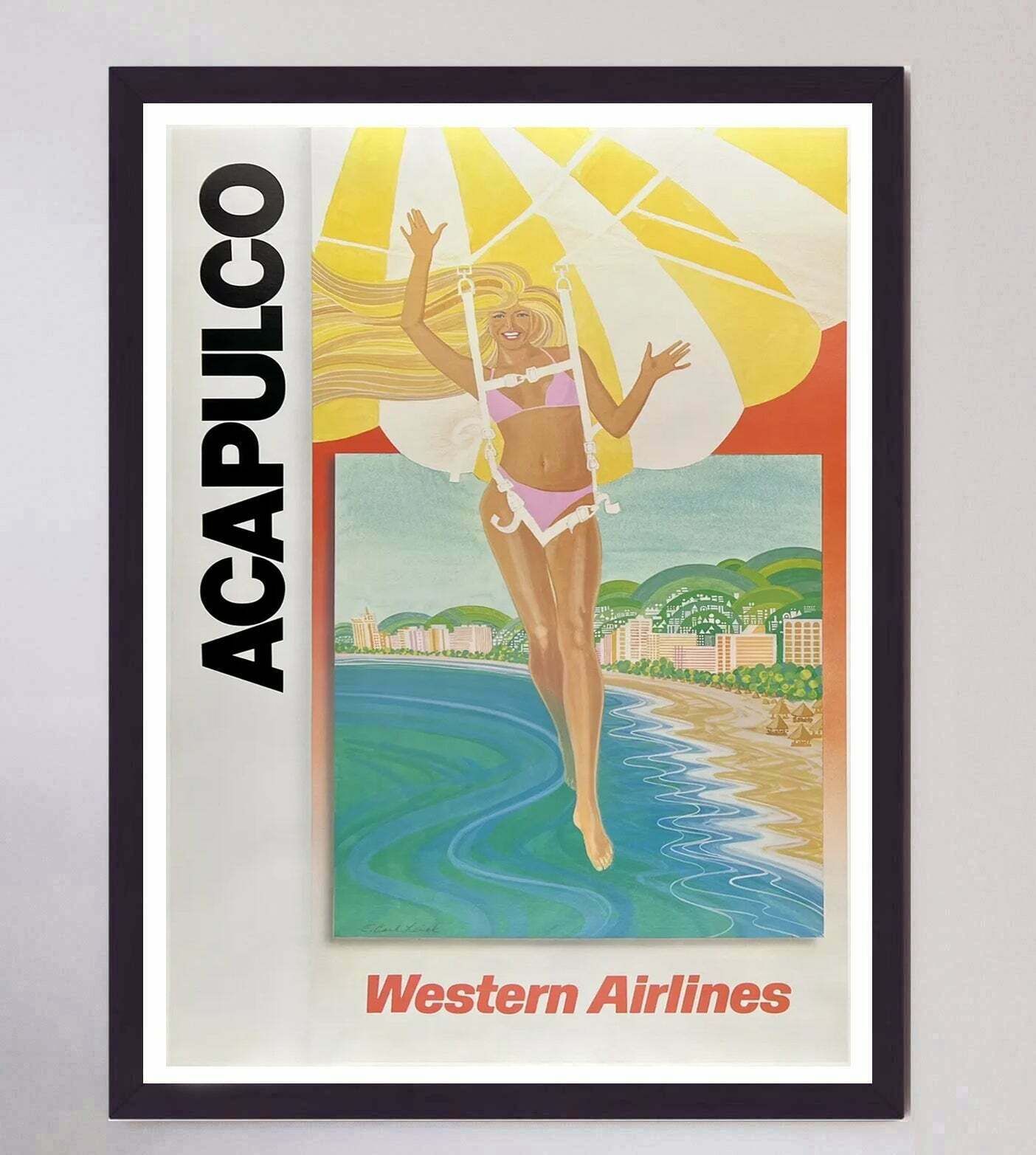 Acapulco   Western Air Lines Original Vintage Poster photo furniture