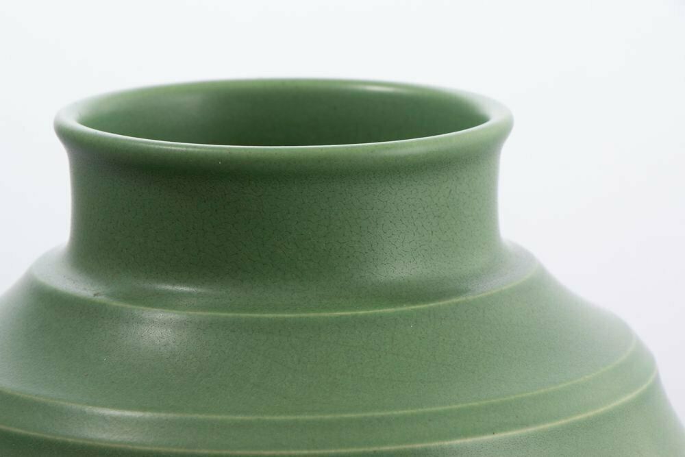 Art Deco Keith Murray For Wedgwood Matt Green Glazed Large Bomb Vase C.1930 photo Home Decor