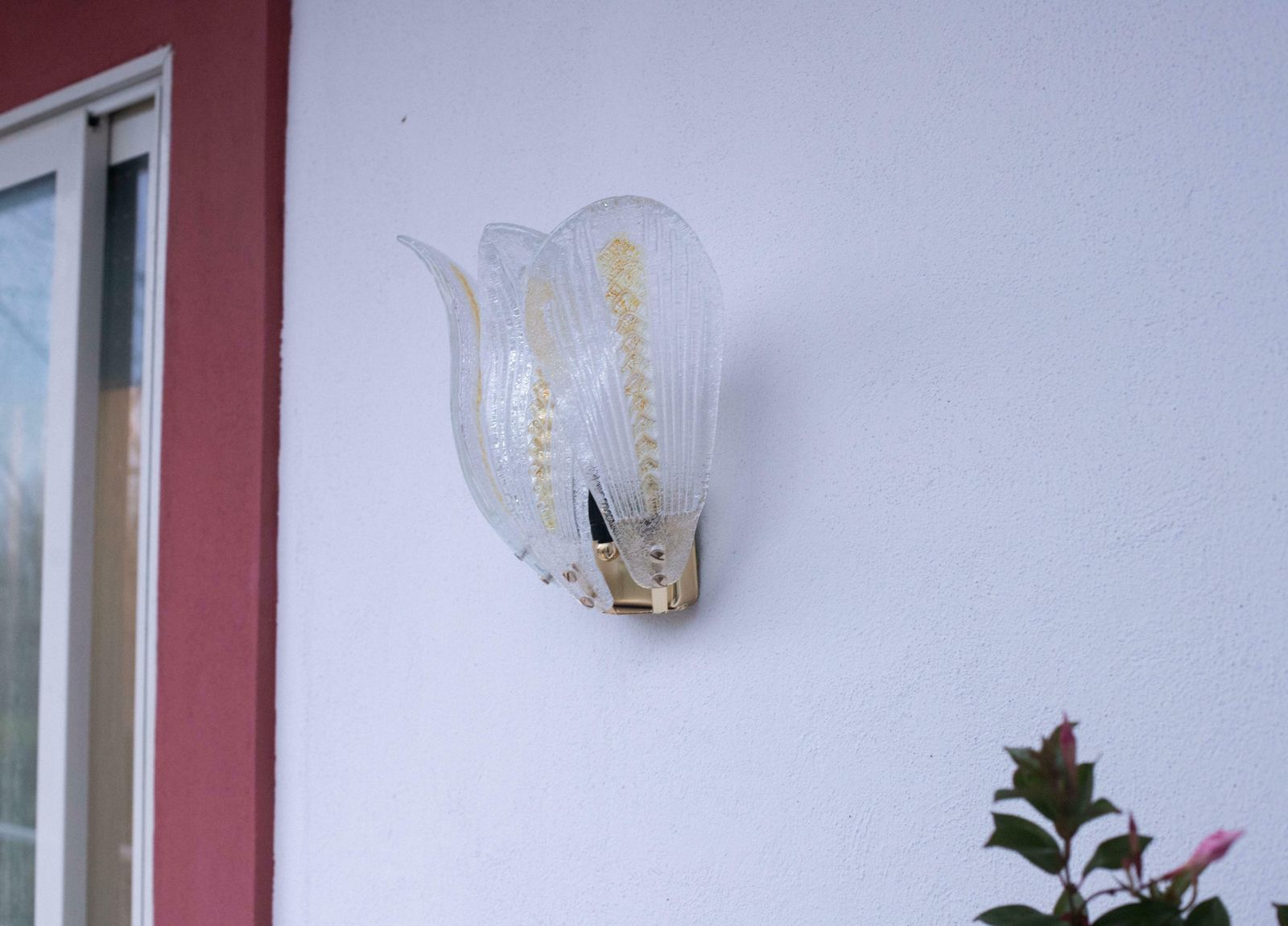 Set Of 3 Murano Wall Yellow Light Transparent Leaves, 1980s photo for sale