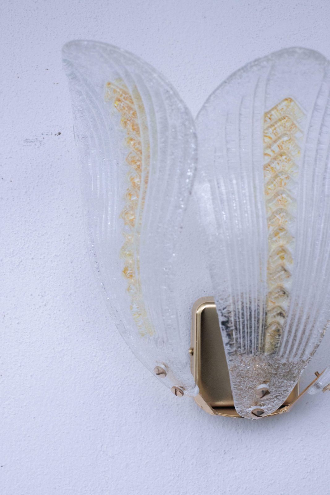 Set Of 3 Murano Wall Yellow Light Transparent Leaves, 1980s photo vinterior