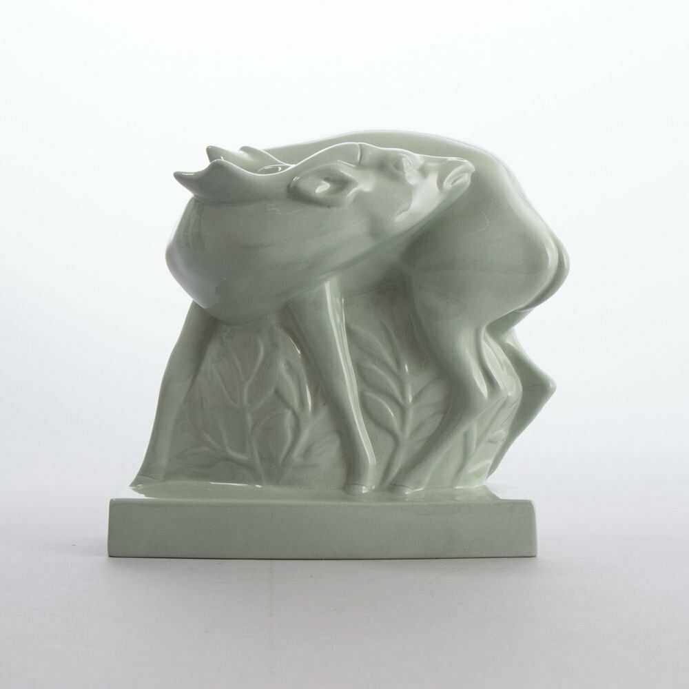 Art Deco John Skeaping For Wedgwood ''Fallow Deer'' In Celadon Glaze, Signed C.1930