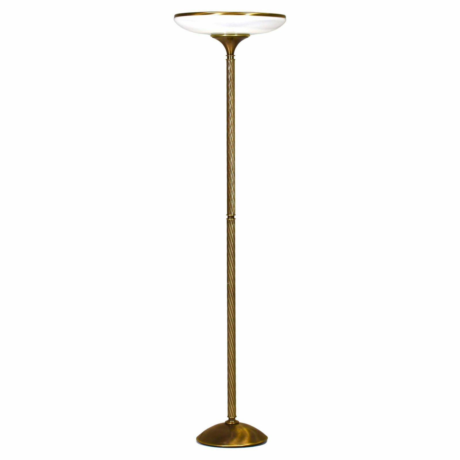 Relco Milano Turned Brass And Opaline Glass Floor Lamp, Italy   Circa 1970