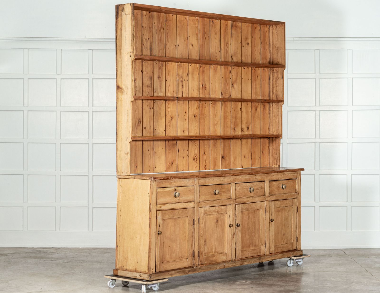 Monumental 19thc English Pine Waterfall Dresser photo for sale