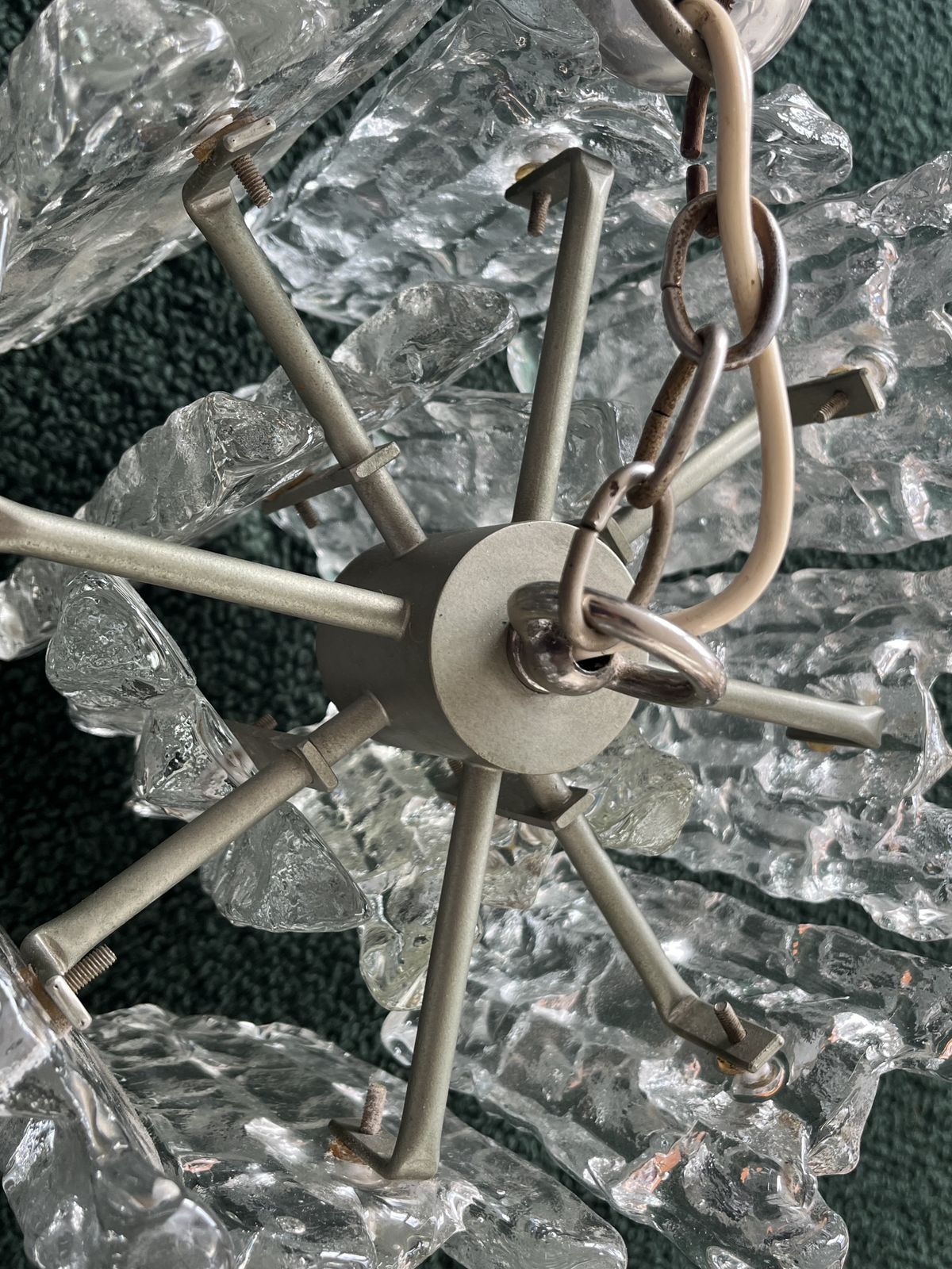 Two Tier Ice Crystal Glass Pendant Light By Kalmar 1970's photo Lighting