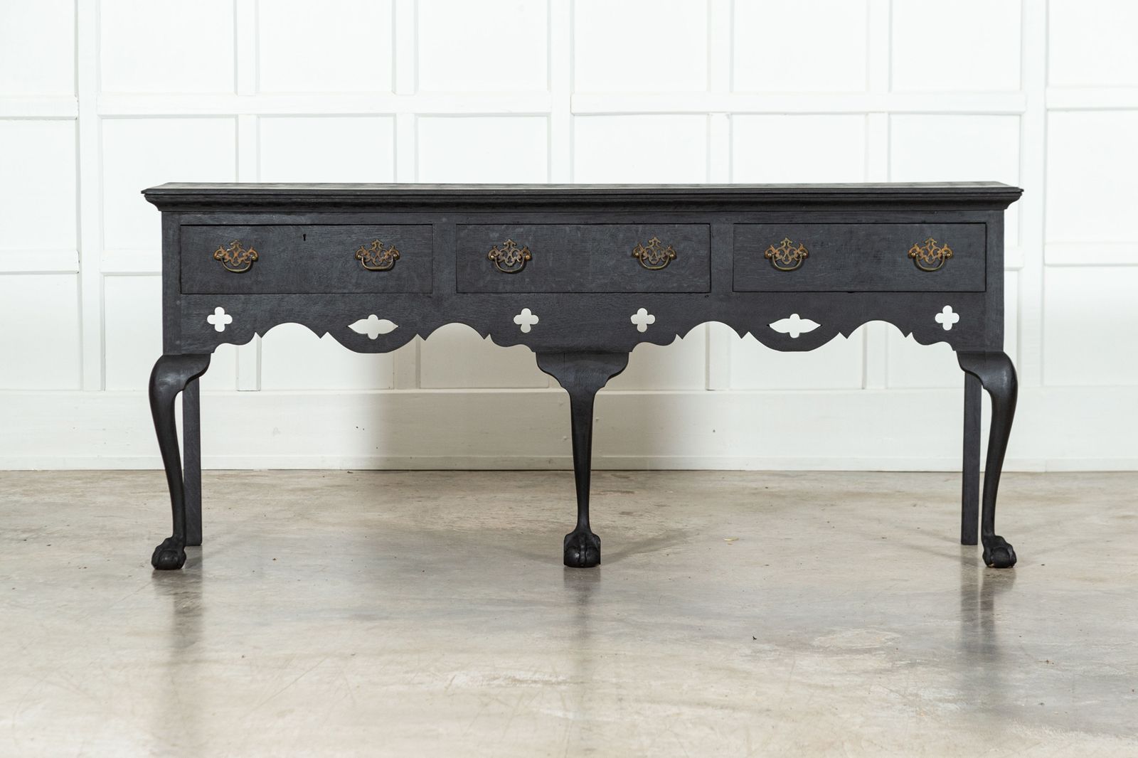 Large English 19thc Grain Ebonised Oak Dresser Base